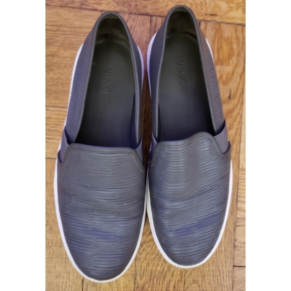 Vince Dark Gray Blair Textured Leather Slip On Sneakers - Size 7